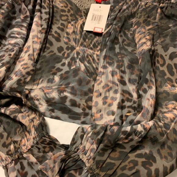 Guess Factory Sharlene Leopard Jacquard Sheer Top - Picture 7 of 7